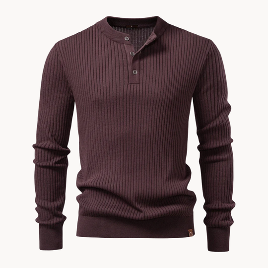 Geripptes Henley Shirt Herren Langarm Strick Casual