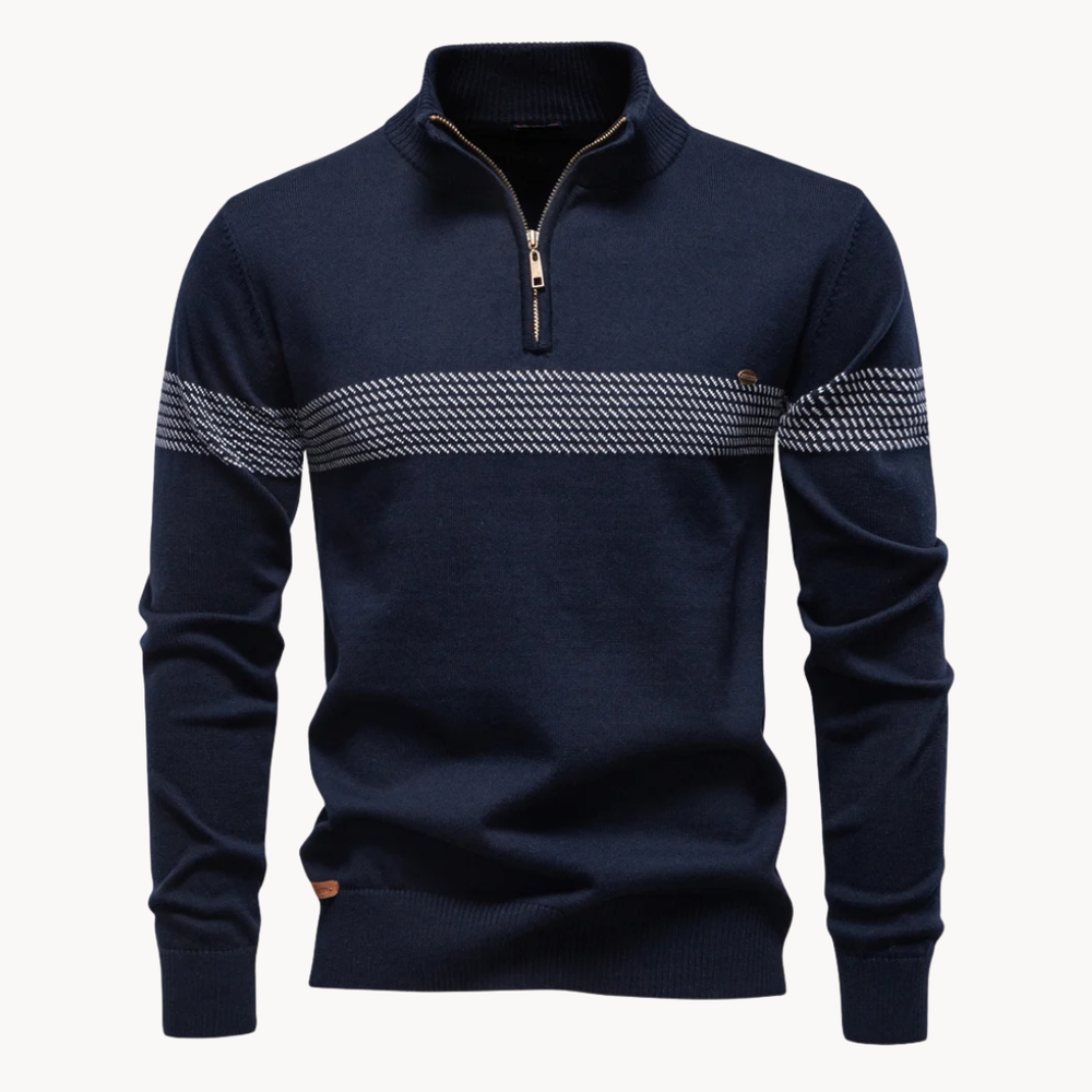 Gestreifter Zip Pullover Herren Strick Warm Sweater