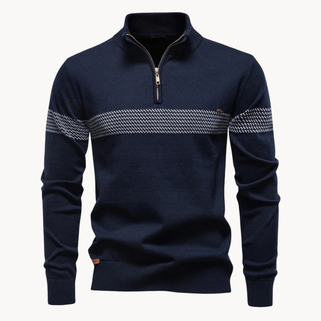 Gestreifter Zip Pullover Herren Strick Warm Sweater