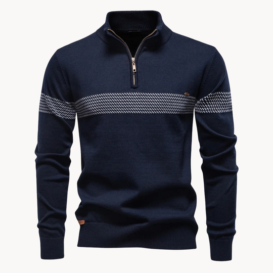 Gestreifter Zip Pullover Herren Strick Warm Sweater