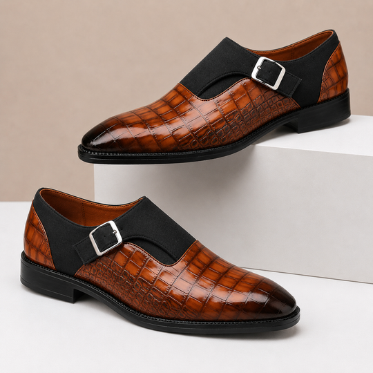 Monkstrap Schuhe Herren Leder Kroko-Prägung Business
