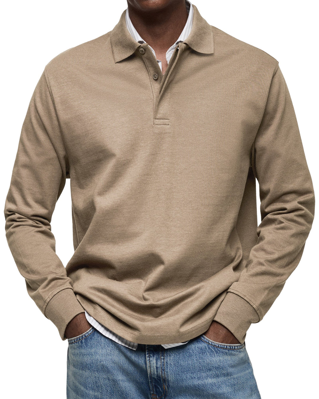 Luxus Langarm Poloshirt Herren Elegant Polo Baumwolle