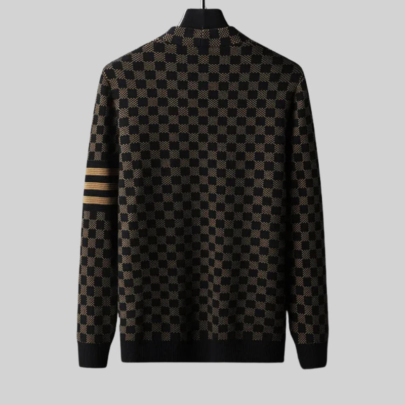 Karierter Woll Cardigan Herren Locker Zwei Taschen