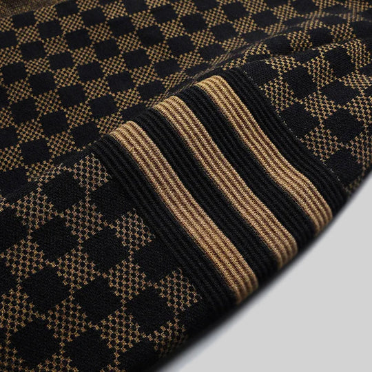 Karierter Woll Cardigan Herren Locker Zwei Taschen