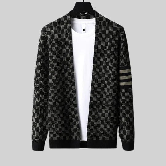 Karierter Woll Cardigan Herren Locker Zwei Taschen