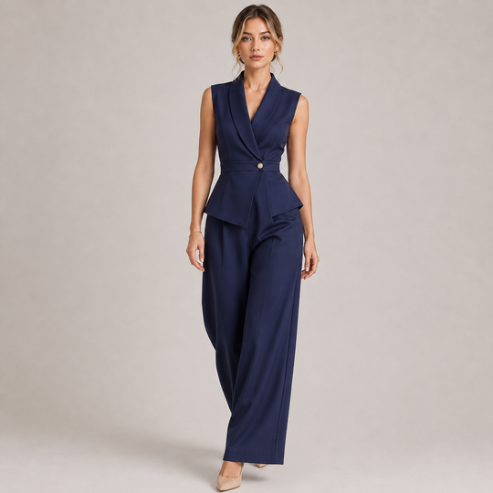Zweiteiler Damen V-Ausschnitt Top Weite Hose Elegant