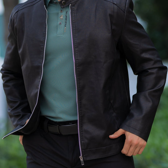 Kunstleder Bikerjacke Herren Stehkragen Moto Slim