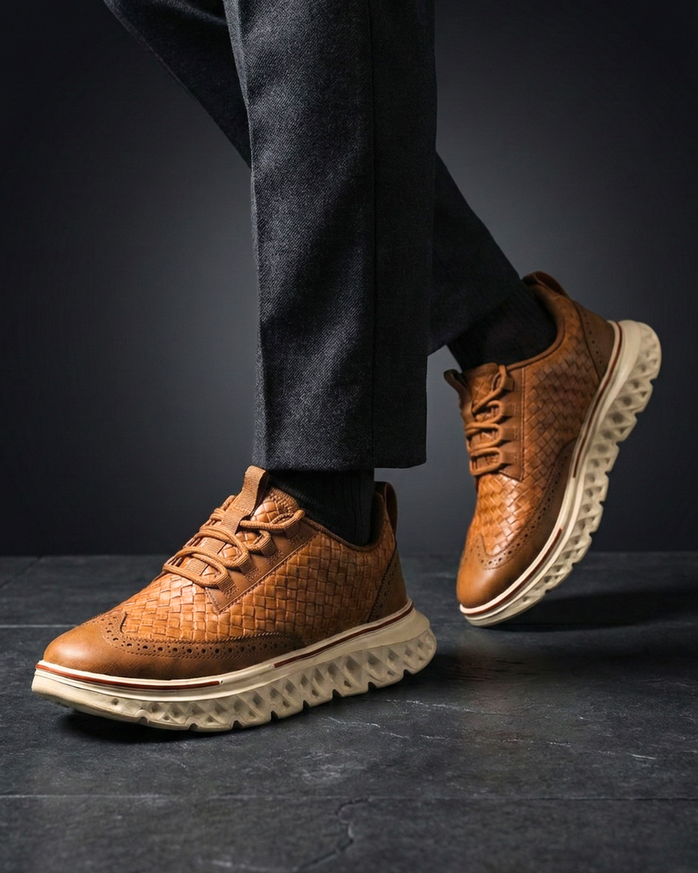 Geflochtene Leder Sneaker Herren Elegant Gepolstert