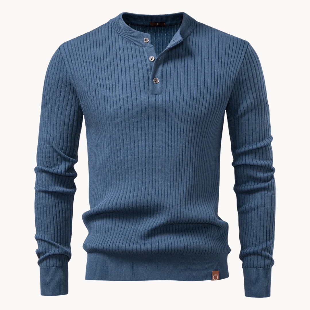 Geripptes Henley Shirt Herren Langarm Strick Casual