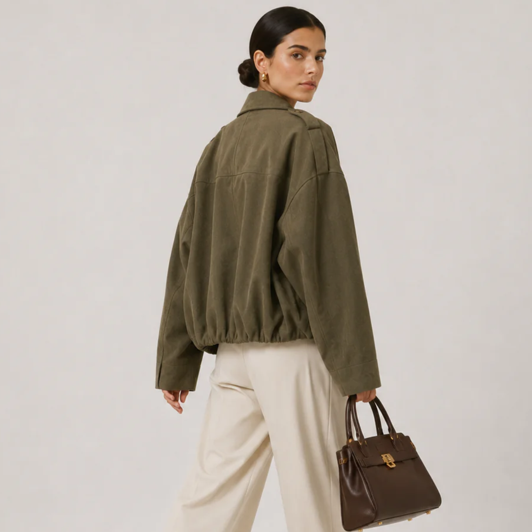 Jacke Damen Wildlederoptik Locker Geschnitten Zeitlos