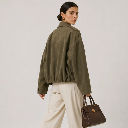 Jacke Damen Wildlederoptik Locker Geschnitten Zeitlos