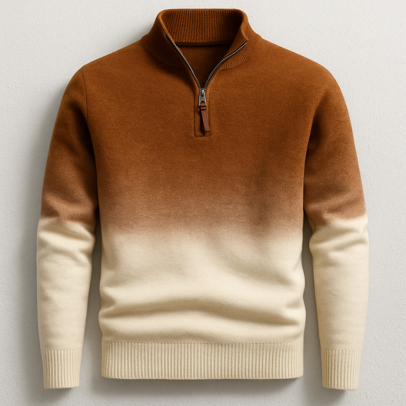 Farbverlauf Pullover Herren Halbzip Weicher Strick