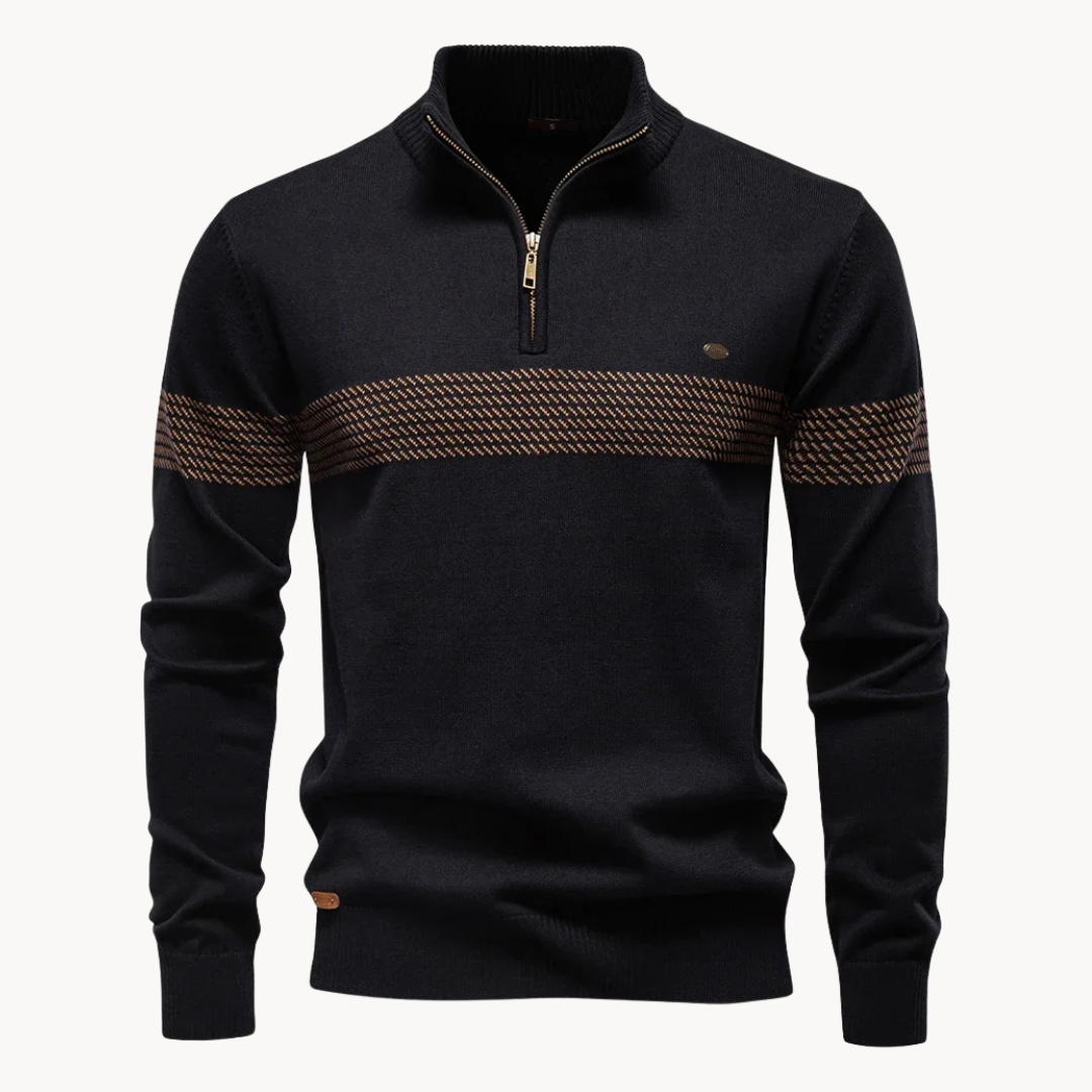 Gestreifter Zip Pullover Herren Strick Warm Sweater