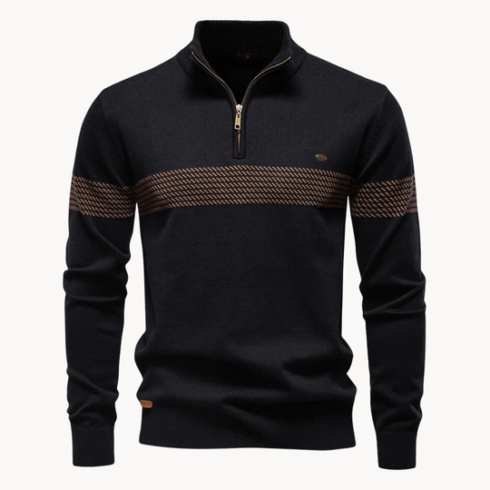 Gestreifter Zip Pullover Herren Strick Warm Sweater