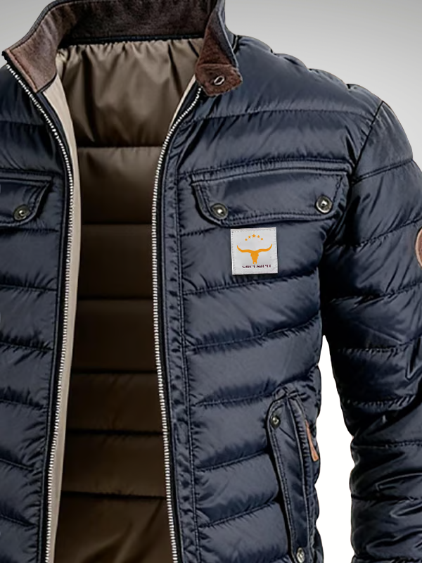 Gesteppte Jacke Herren Stehkragen Vintage Brusttaschen