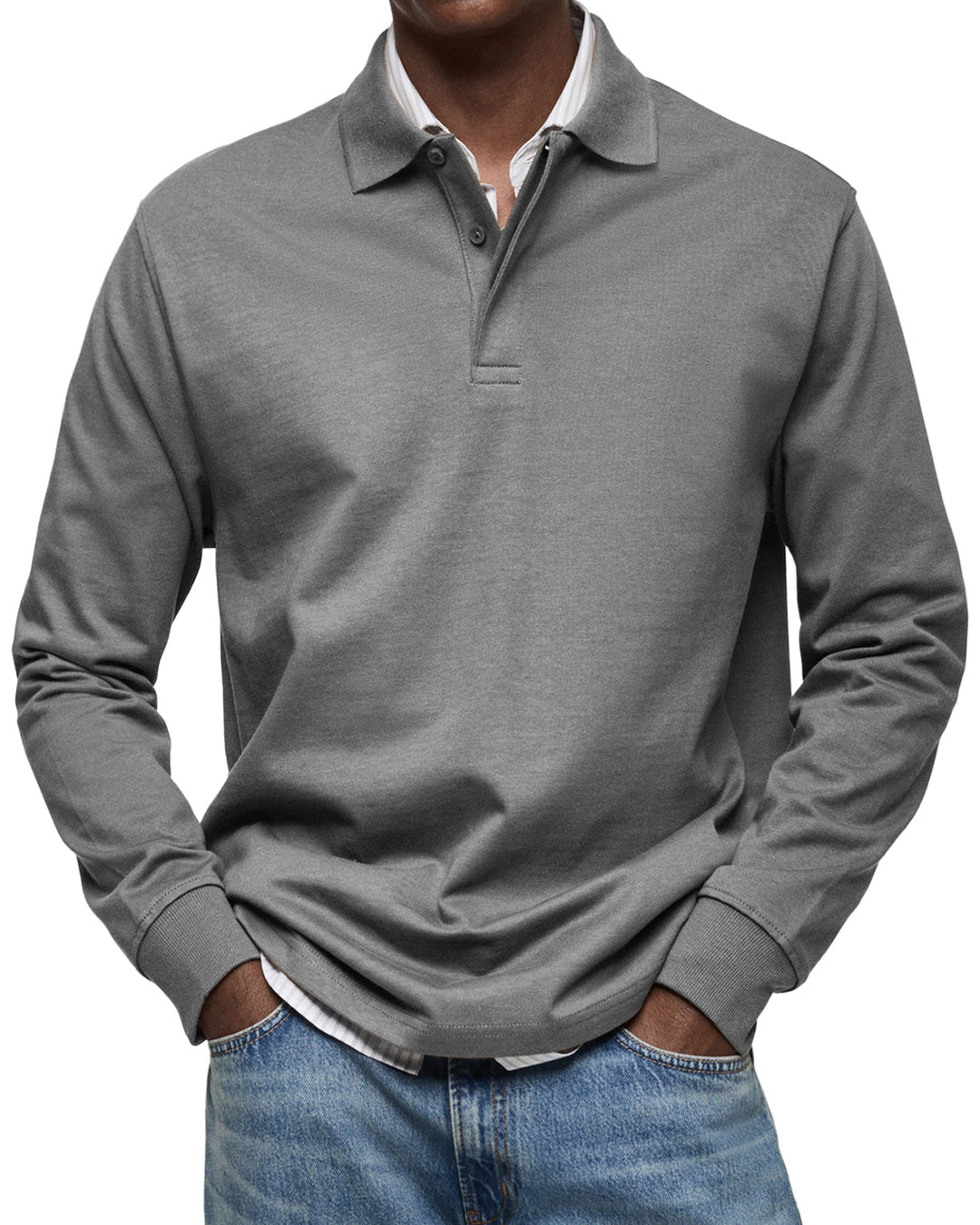 Luxus Langarm Poloshirt Herren Elegant Polo Baumwolle