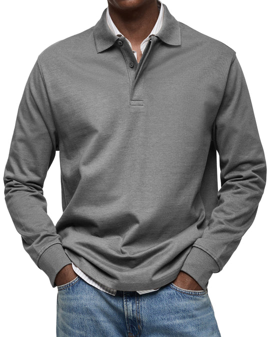 Luxus Langarm Poloshirt Herren Elegant Polo Baumwolle