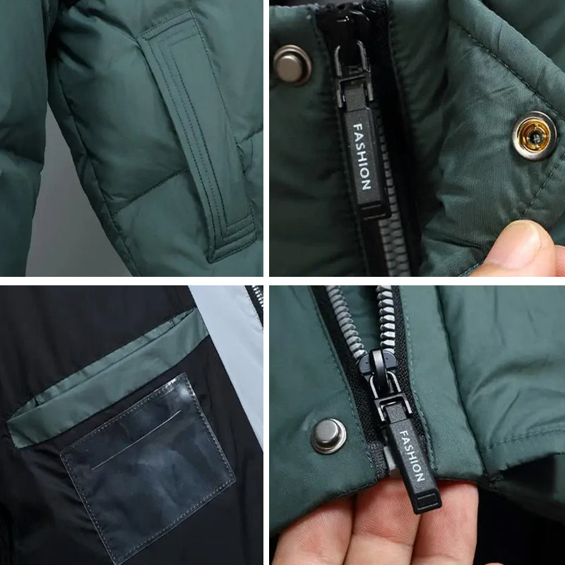 Daunenjacke Herren Hoher Kragen Knopfleiste Und Zip