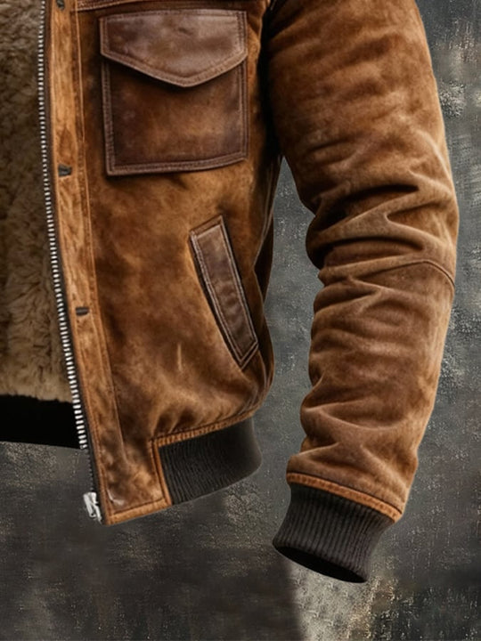 Sherpa Gefütterte Jacke Herren Vintage Robuster Zip