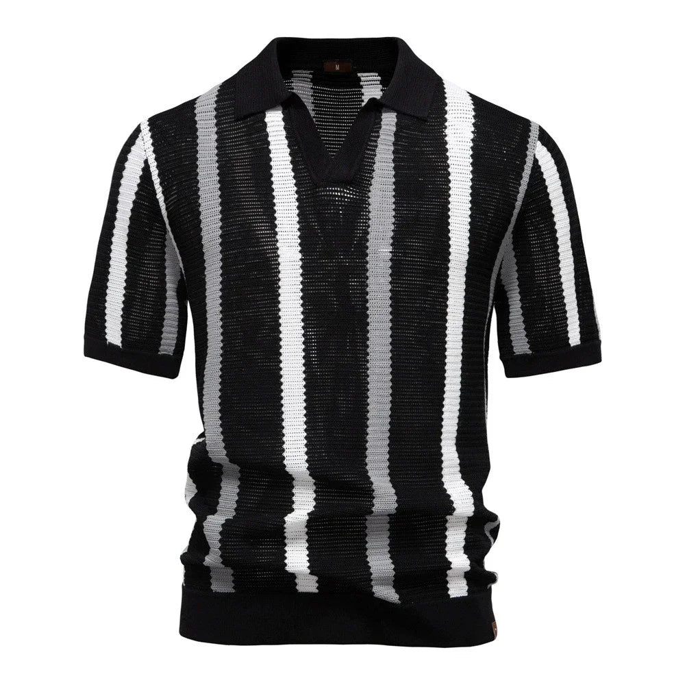 Klassisches Strick Poloshirt Herren Kurzarm Casual Polo