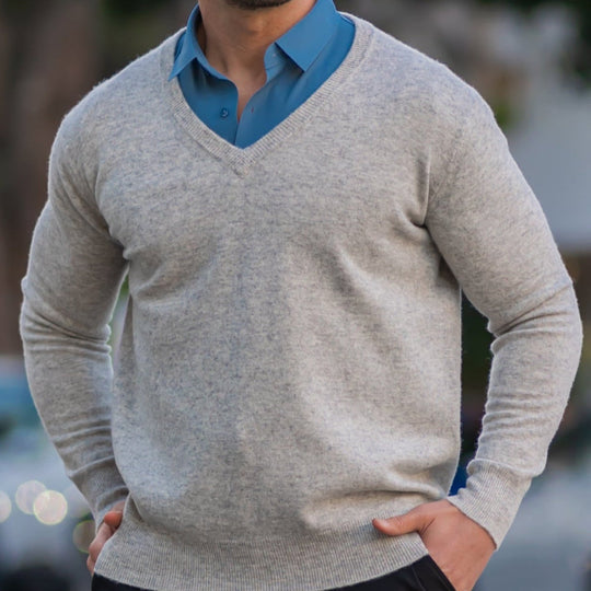 Merino V-Ausschnitt Pullover Herren Strick Elegant
