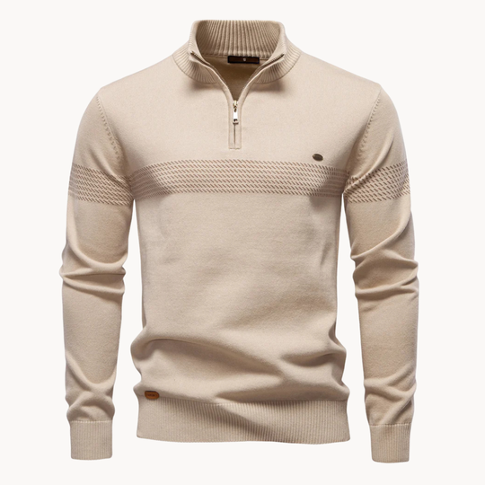 Gestreifter Zip Pullover Herren Strick Warm Sweater