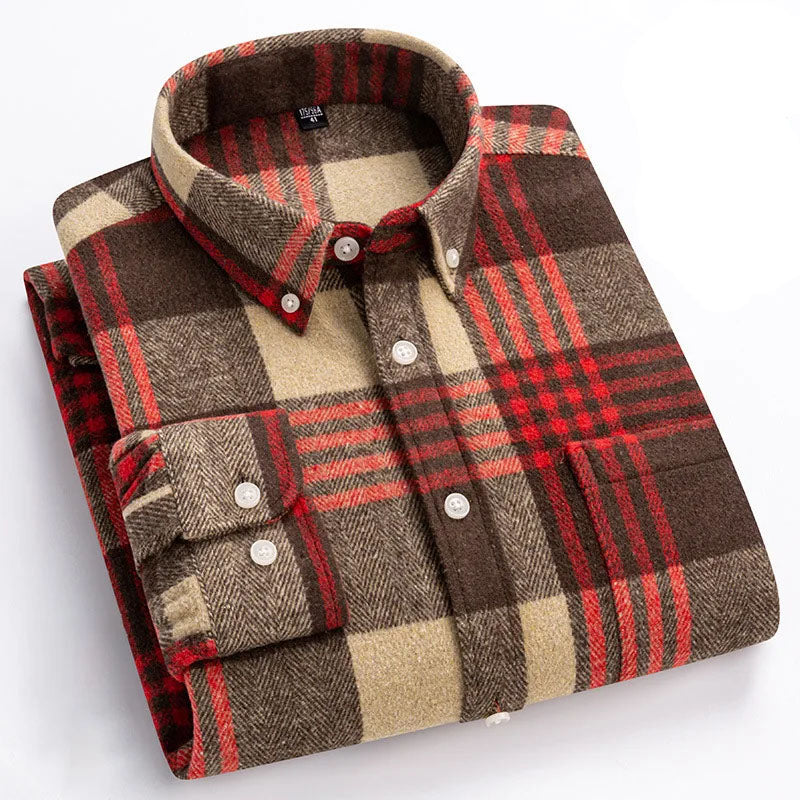 Baumwoll Flanellhemd Herren Langarm Warm Casual Winter