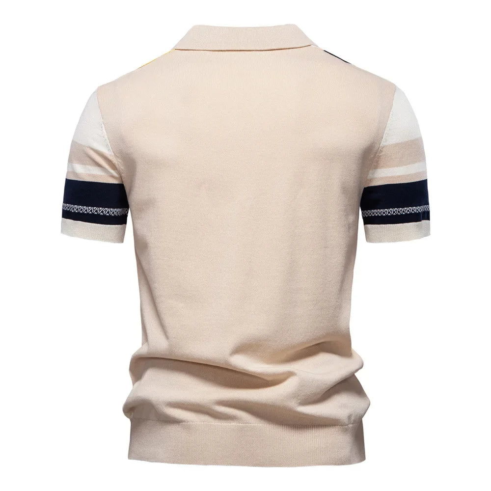 Kontrast Strick Poloshirt Herren Gestreift Kurzarm Polo