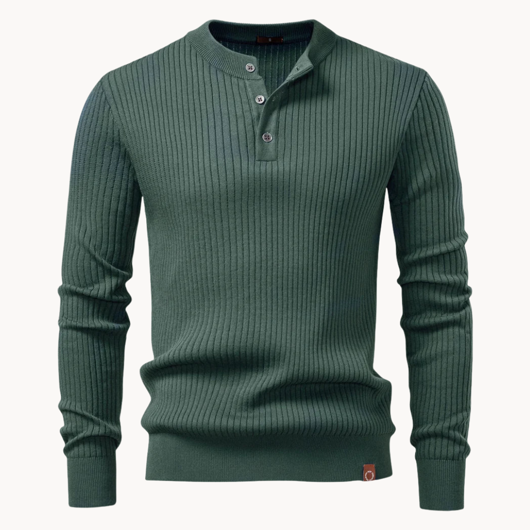 Geripptes Henley Shirt Herren Langarm Strick Casual
