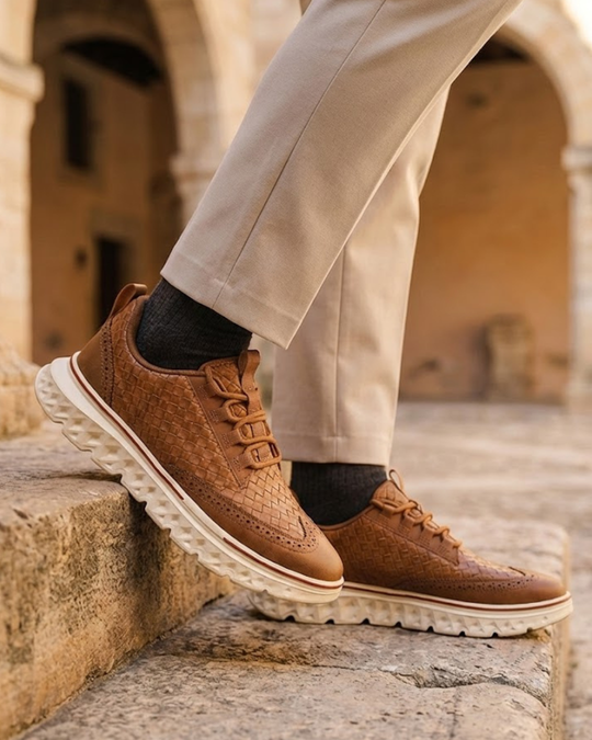 Geflochtene Leder Sneaker Herren Elegant Gepolstert