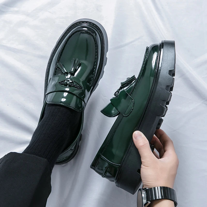 Quasten Loafer Herren Plateausohle Slip-On Kunstleder