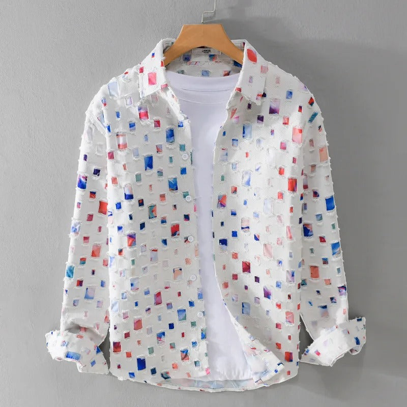 Denim Hemd Herren Fransenkanten Farbakzente Robust