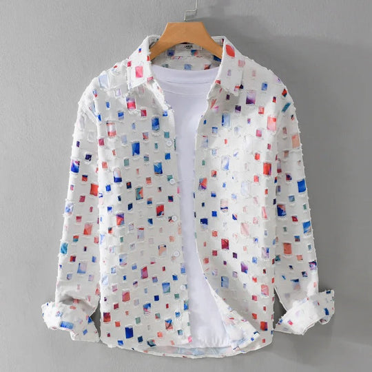 Denim Hemd Herren Fransenkanten Farbakzente Robust