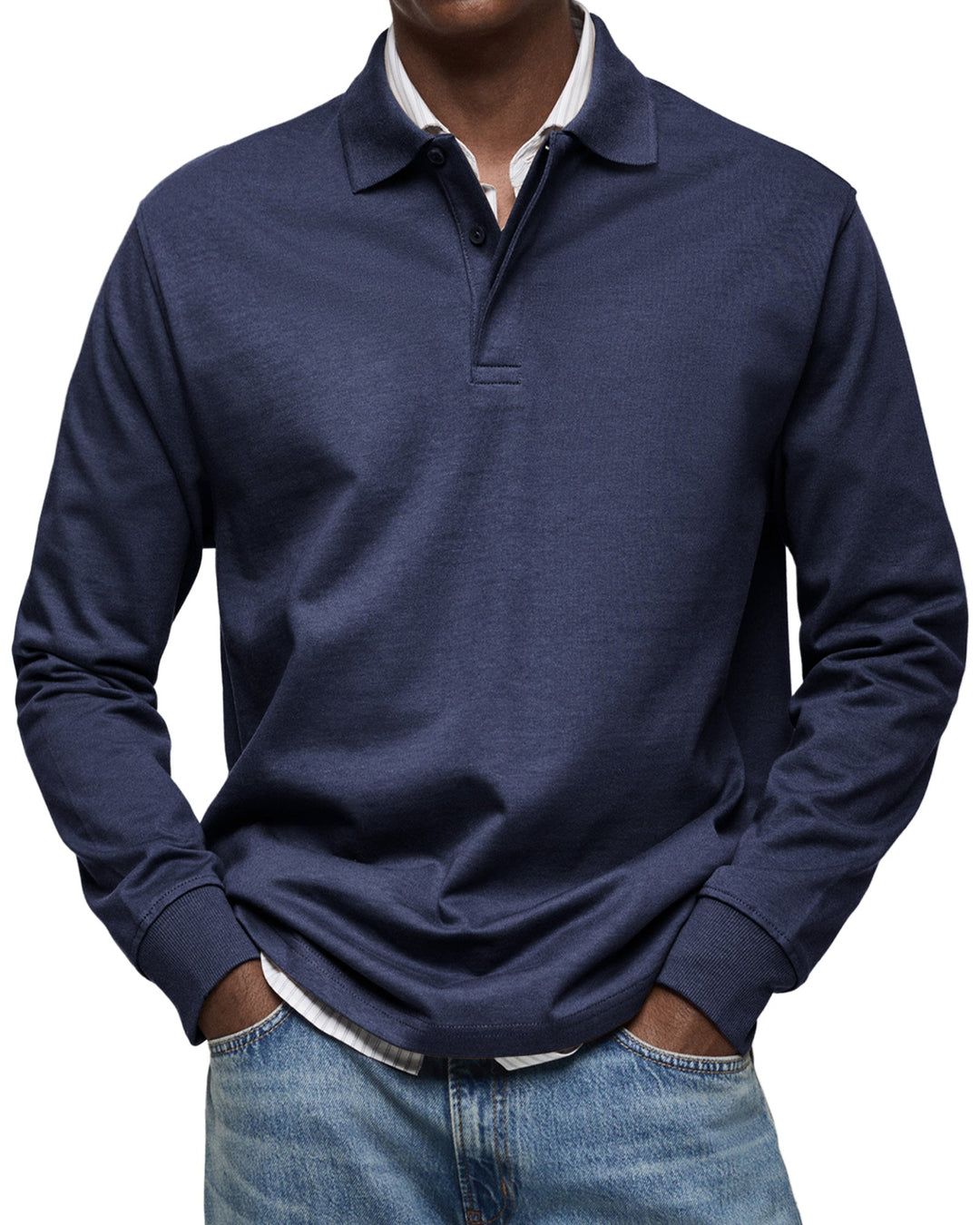 Luxus Langarm Poloshirt Herren Elegant Polo Baumwolle