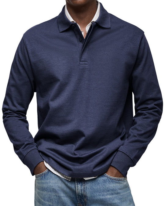 Luxus Langarm Poloshirt Herren Elegant Polo Baumwolle