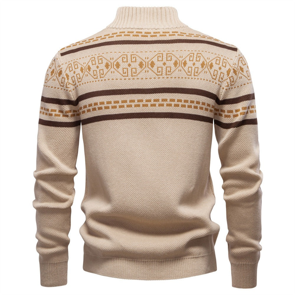 Nordisches Muster Zip Pullover Herren Stehkragen Strick