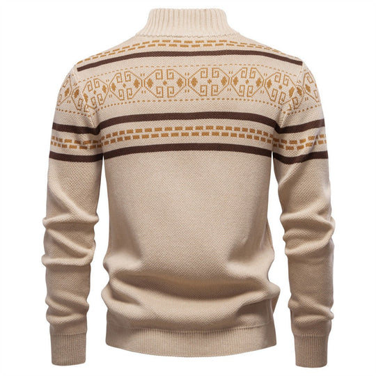 Nordisches Muster Zip Pullover Herren Stehkragen Strick
