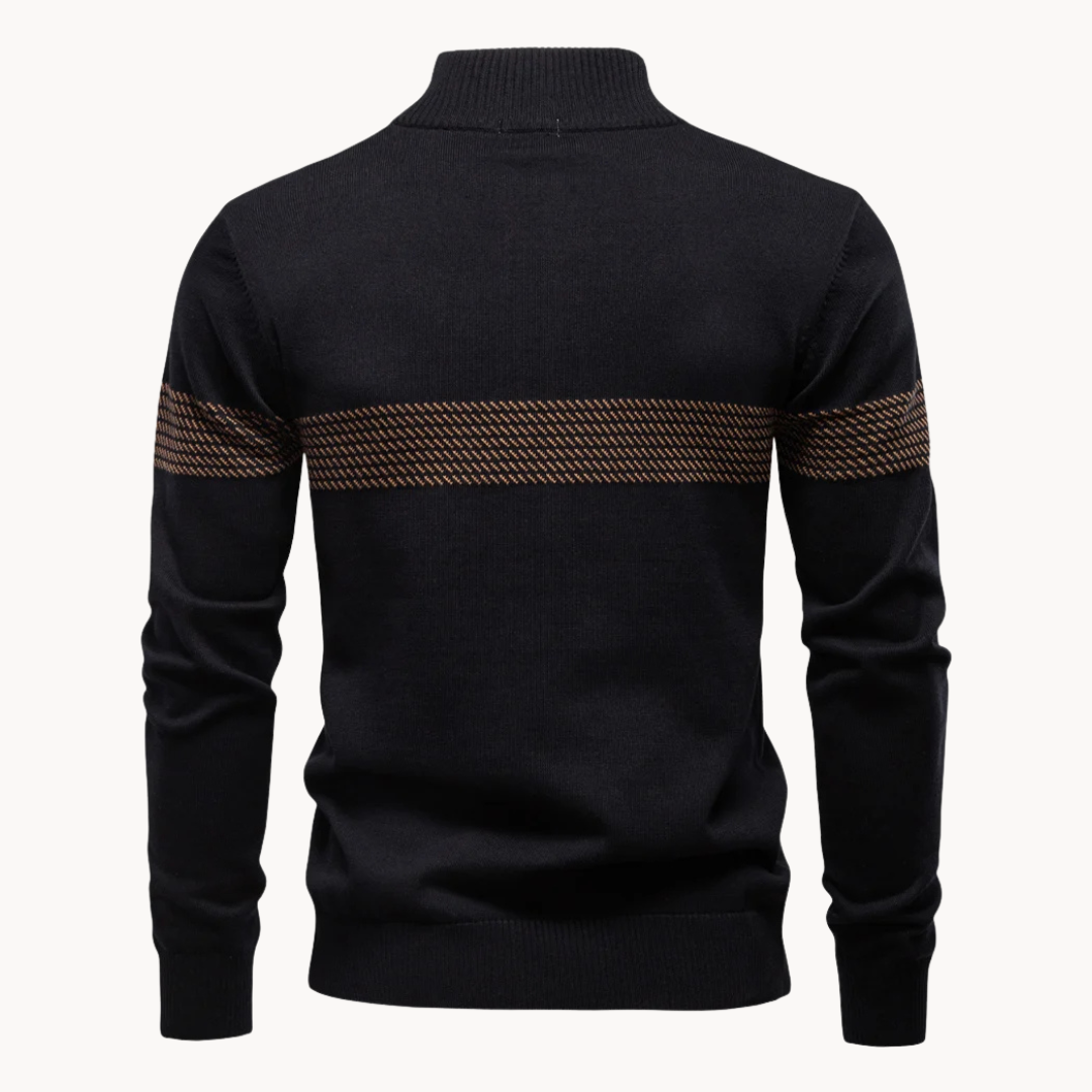 Gestreifter Zip Pullover Herren Strick Warm Sweater
