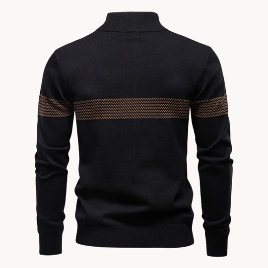Gestreifter Zip Pullover Herren Strick Warm Sweater
