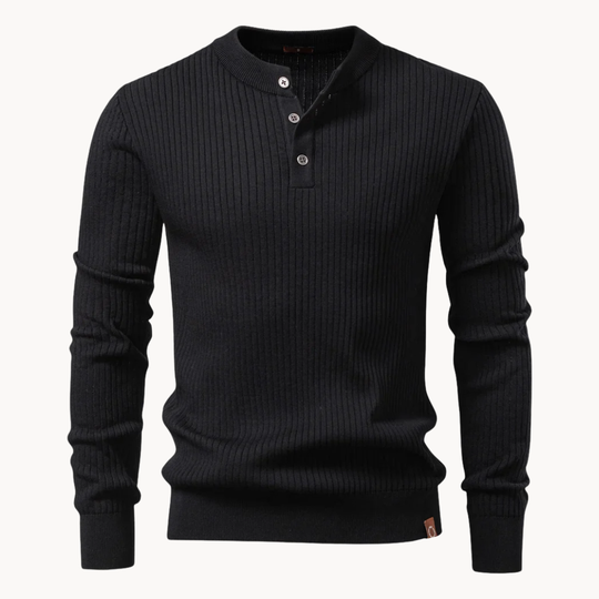 Geripptes Henley Shirt Herren Langarm Strick Casual