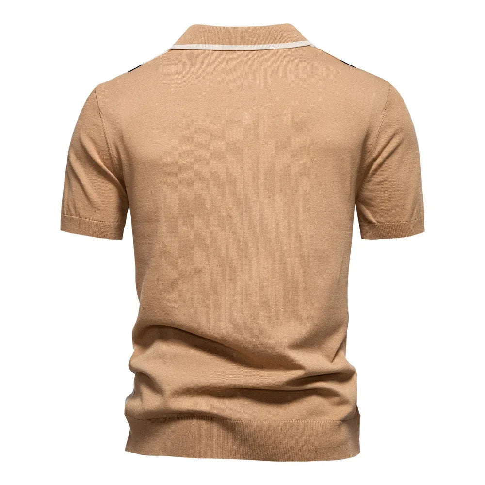 Kontrast Strick Poloshirt Herren Gestreift Kurzarm Polo