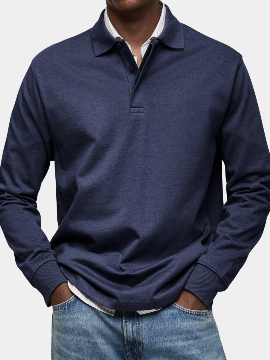 Luxus Langarm Poloshirt Herren Elegant Polo Baumwolle