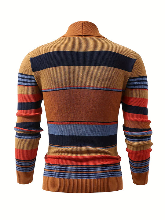 Kontrast Strickpullover Herren Langarm Streifen Weit