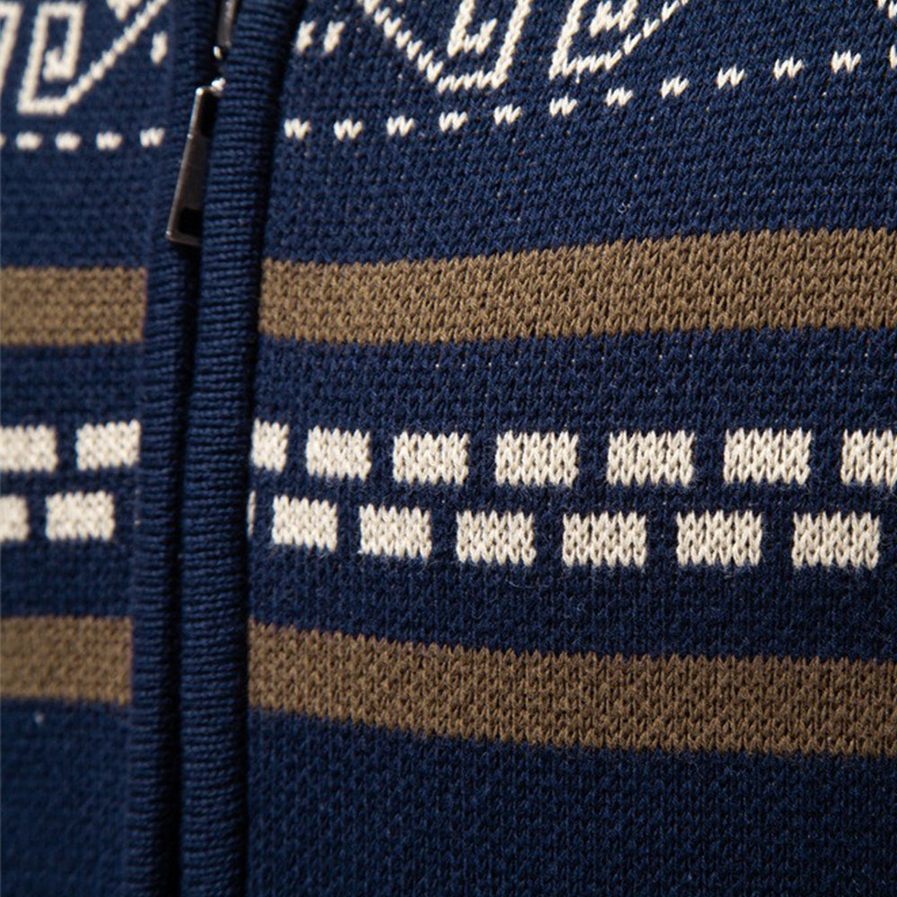 Nordisches Muster Zip Pullover Herren Stehkragen Strick