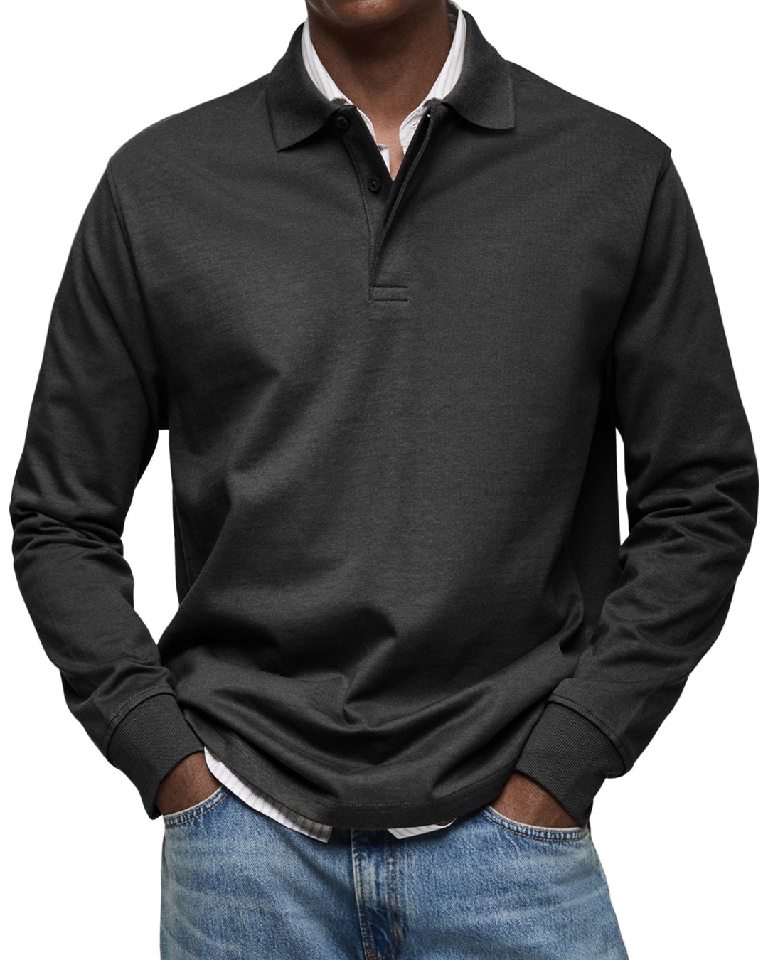 Luxus Langarm Poloshirt Herren Elegant Polo Baumwolle