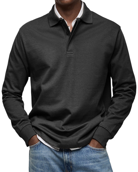 Luxus Langarm Poloshirt Herren Elegant Polo Baumwolle