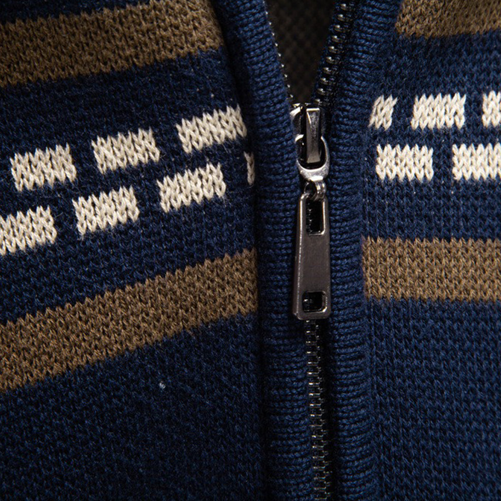 Nordisches Muster Zip Pullover Herren Stehkragen Strick