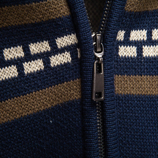 Nordisches Muster Zip Pullover Herren Stehkragen Strick