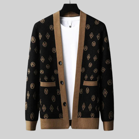 Gemusterter Woll Cardigan Herren Knopfleiste Taschen