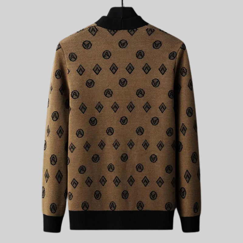 Gemusterter Woll Cardigan Herren Knopfleiste Taschen